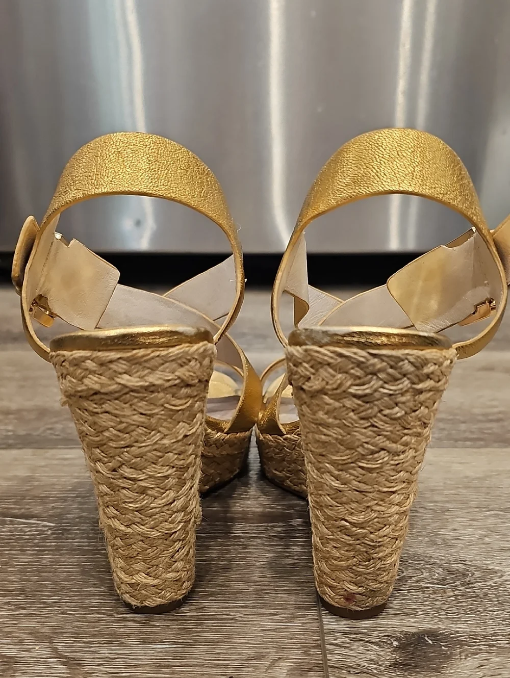 MICHAEL KORS Gold Metallic Espadrilles Wedges Sandals Sz 8.5